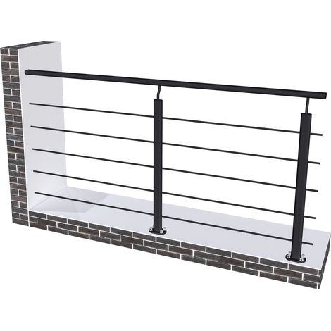 Aica Sanitaire – Garde-corps aluminium noir mat 2m – 5 traverses et 1 main courante – Montage facile à plat contre le mur – Kit complet pour balcons et bureaux (1/5)