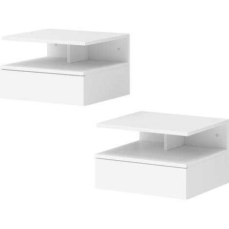 HOMCOM Set di 2 Comodini Sospesi con Cassetto e Mensola Aperta Bianco