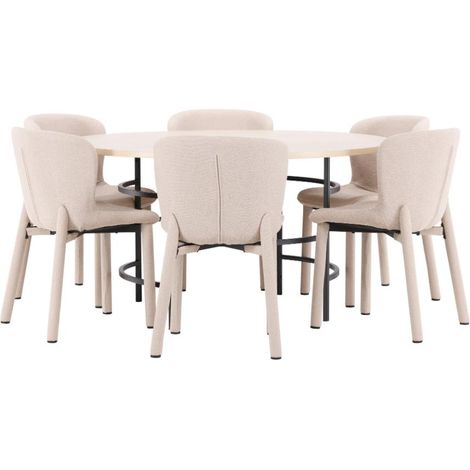 Copenhagen ensemble pour salle à manger table Ø140cm et 6 chaises whitewash, beige. (1/5)