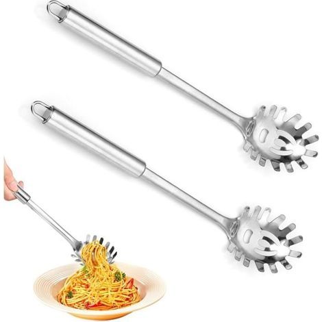 2 Spaghettilöffel 30 cm, Küchen-Pastalöffel, Pastagabel, Spaghetti-Servierlöffel aus Edelstahl (1/4)