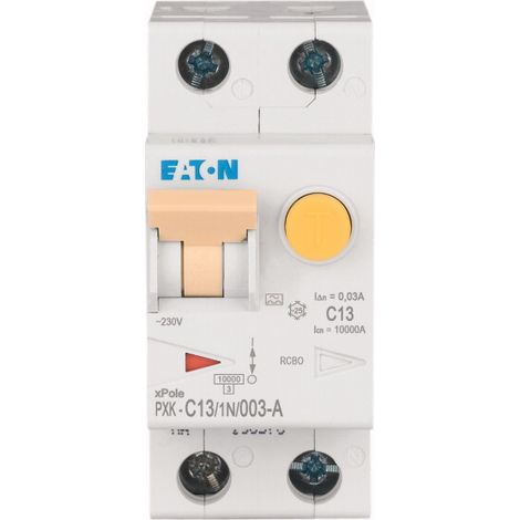 Eaton Combinaison disjoncteur FI/LS, 13 A, 30 mA, Caractéristique de déclenchement du disjoncteur LS : C, 1p + N, Caractéristique de déclenchement du disjoncteur FI : A, 236963