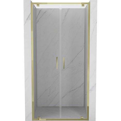 Mexen Exo puertas de ducha abatibles dobles 90 cm, transparentes, doradas - 8182-090-000-50-00 (1/5)