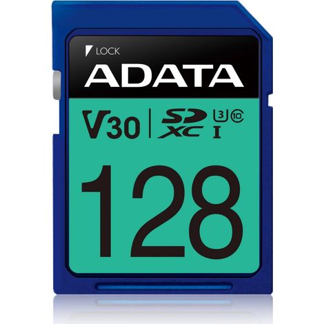 ADATA Premier Pro  Carte mémoire flash  128 Go  Carte mémoire SDXC UHS-I  Classe de vitesse vidéo V30 / UHS-I U3 / Classe 10