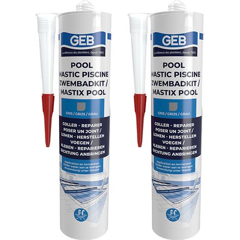 GEB – Lot de 2 mastics piscine neutres sans isocyanate 290 ml – Résistance UV et intempéries – Pour collages sous l'eau - GRIS 290 ML (1/4)