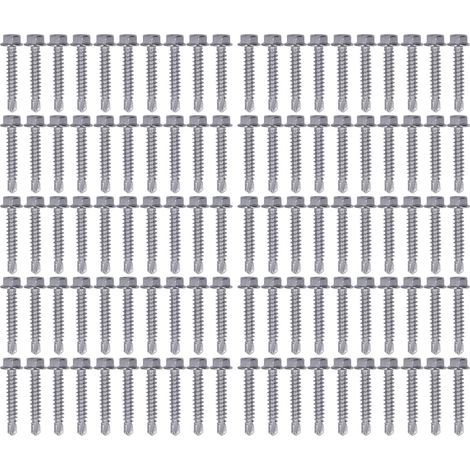 Assortimento di 100 viti autofilettanti in acciaio inox con testa esagonale e rondella per riparazione di mobili meccanici, misure 4,2x25mm e 4,8x25mm.
