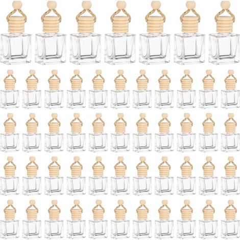 100pcs Flacon Parfum Suspendu Voiture, 10ml Pendentif Vide Verre Transparent Diffuseur D'huile Essentielle D'aromathérapie Avec Bois (Transparent, Carré) (1/5)