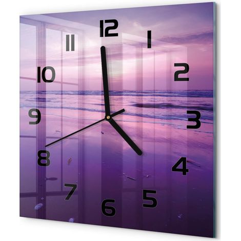 Horloge Murale Carrée Chambre Silencieuse en Verre Sans Tic-Tac Design Moderne Mer au coucher du soleil 30x30 cm (1/5)