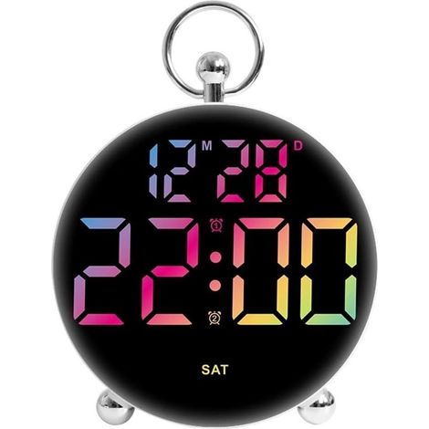 Reloj digital multifuncional activado por voz que muestra la hora, la fecha y la temperatura en una pantalla LED de fácil lectura ideal para usar de noche (color). (1/3)