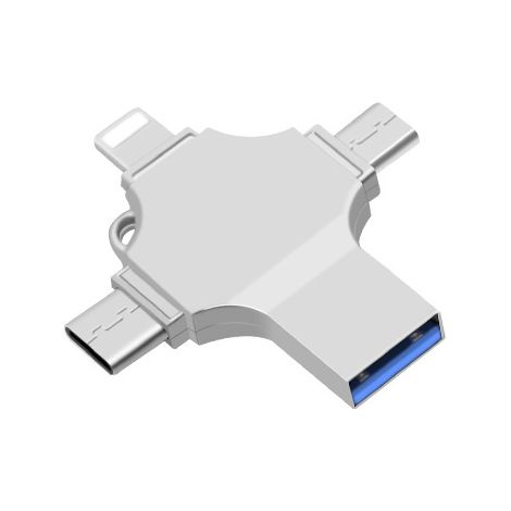 Clé USB 32/64/128 Go, mémoire externe 4 en 1, 32 Go, argent, pour iPhone, iPad, Android et ordinateurs portables. (1/5)