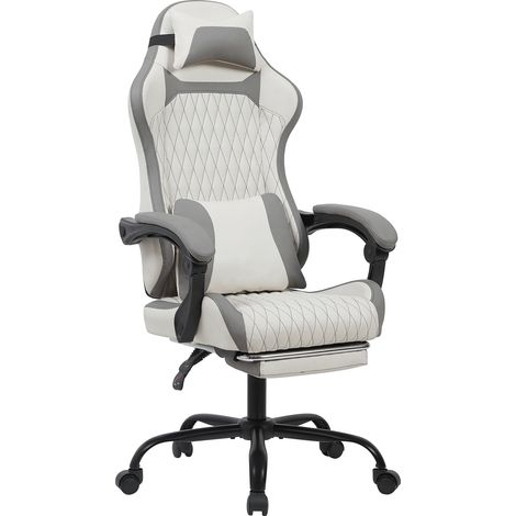 Silla gaming ergonómica de cuero sintético, reposapiés, base de acero y ruedas silenciosas (1/5)