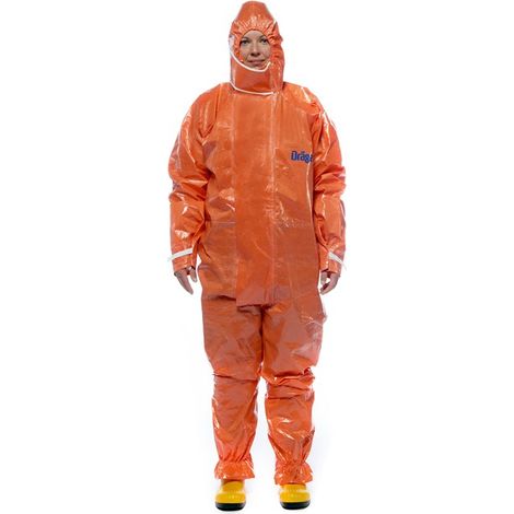 Dräger SPC 4400 Combinaison de protection réutilisable contre des poussières et des liquides en CLF avec haute résistance chimique Tenue en orange pour peinture et produits chimiques Taille M