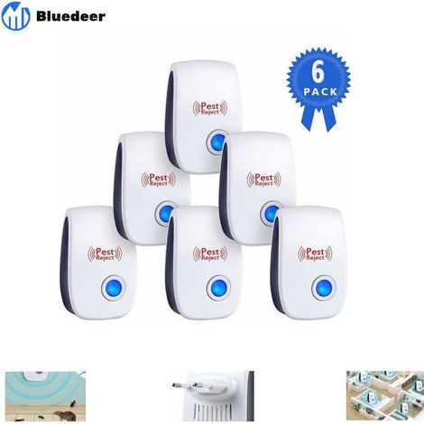 Répulsif Ultrason Souris et Rat 2019 - Prise à Double Fréquences Ultrasonique Puissantes - 6 Appareils Repulsif Ultrasons Anti Rongeur,Fouine et Loir - Protection Efficace en 4 Semaines Garantie (1/5)