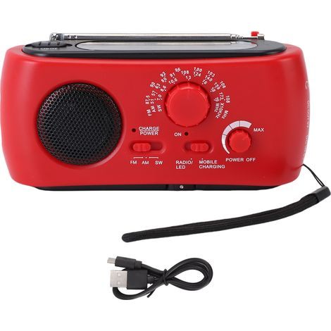 Radio à manivelle d'urgence avec 3 LED AM FM SW Fonction batterie externe solaire portable Alarme SOS pour le camping (1/5)