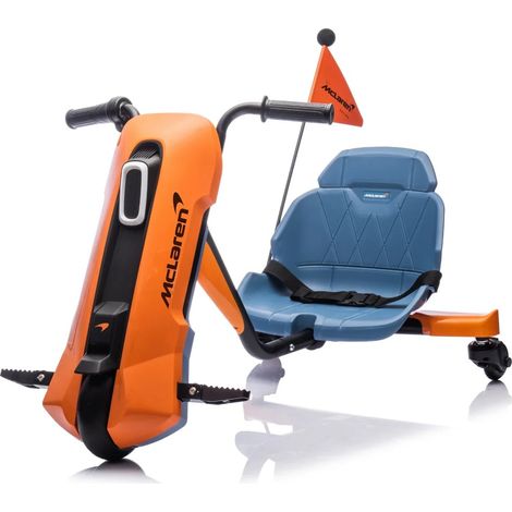 McLaren Drift-Kart für Kinder ab 6 Jahren – 12V-Elektro-Kart mit Drift-Funktion, 360°-Hinterrädern, MP3-Player, Scheinwerfer, Sicherheitsgurt & rutschfesten Rädern – max. 8 km/h – Orange