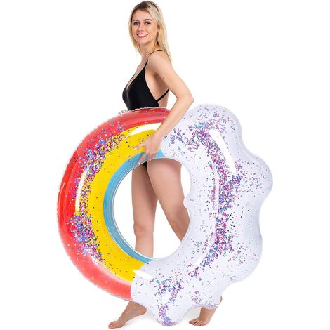 Matelas flottant gonflable en forme d'arc-en-ciel, pour piscine et plage, conçu pour la détente et les loisirs sur l'eau.-AquaForge (1/5)