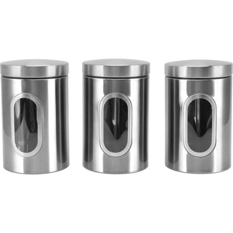 Bocaux de conservation alimentaire en acier inoxydable, réutilisables, pratiques, compacts et résistants, pour la cuisine (lot de 3). Couleur : acier inoxydable. (1/5)