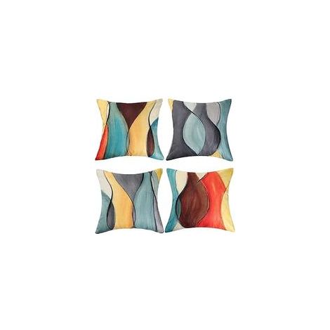 Lot de 4 Housses de Coussin Coloré, 45x45 cm, Art Abstrait en Coton & Lin, Décoration Canapé, Salon, Chambre