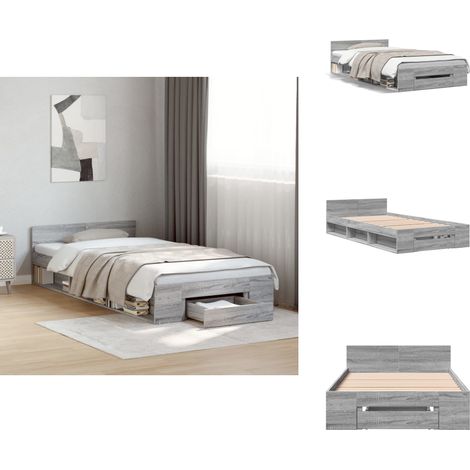 Bettgestell mit Schublade Grau Sonoma 100x200 cm Holzwerkstoff - Bettesrahmen - Holzbettfundament - Doppelbett - Boxspringbett - Grau (1/5)