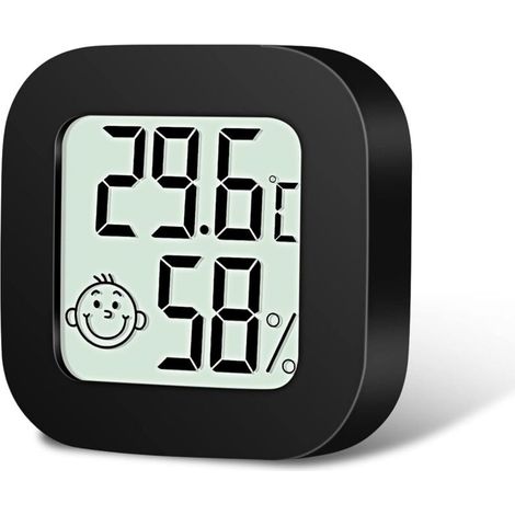 Thermomètre Hygrometre Intérieur, Mini Thermomètre Hygromètre Digital à Haute Précision, Moniteur de Température et Humidimètre Indicateur du Niveau de Confort pour Maison,Bureau-Noir (1/5)