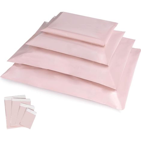 100 Vintage Packaging Packages, 4 Sizes Plastic Shipping Bags, Opaque Self-Adhesive Plastic Envelopes, Shipping Bags for Clothes, Books, Shoe Boxes, Champagne Pink (1/5)