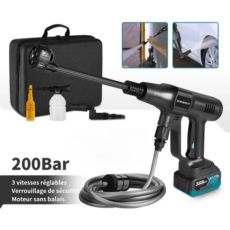 Idropulitrice ad alta pressione YOFIDRA 6IN1 200Bar senza spazzole, pistola ad acqua per la pulizia domestica, pistola a spruzzo per lavaggio auto, compatibile con batteria Makita, Senza batteria