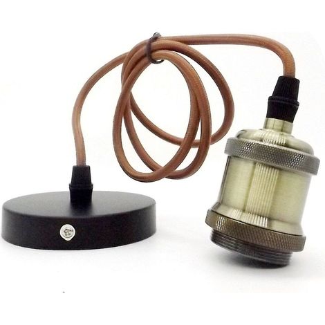 Portalámparas Colgante de Metal E27 con Cable Marrón y Florón (1/2)