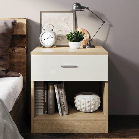 Canterbury Oak/Cream High Gloss 1 drawer bedside