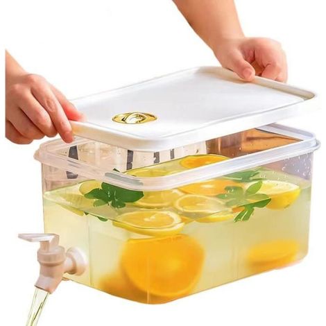 1 Distributeur de boissons, 5L, Matériau PP, Couvercle inclus, Pour réfrigérateur et bureau (1/4)