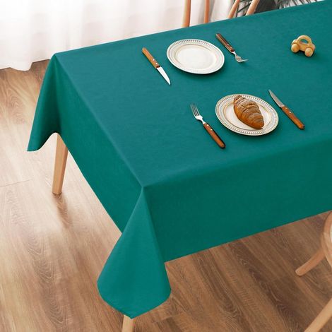 Nappe lavable aspect lin 100x140cm Bleu-vert, hydrofuge, résistant aux rayures
