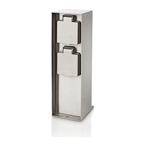 Philips – Borne d'alimentation extérieure 2 x 2P+T 230 V IP44 inox – Pour jardins humides – Structure inox résistante aux intempéries