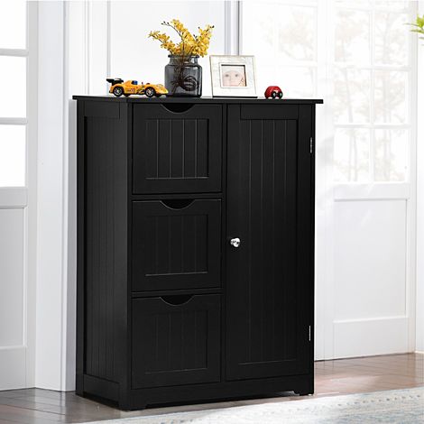 Meuble de Rangement 3 Tiroirs 1 Placard Étagère Réglable Salon Salle de Bain Bureau 60x30x81 cm Noir (1/3)