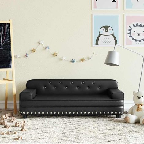 Vidaxl – Canapé droit pour enfants noir similicuir – Dimensions 90x53x30 cm – Rembourré en mousse épaisse – Cadre en bois de pin massif (1/7)