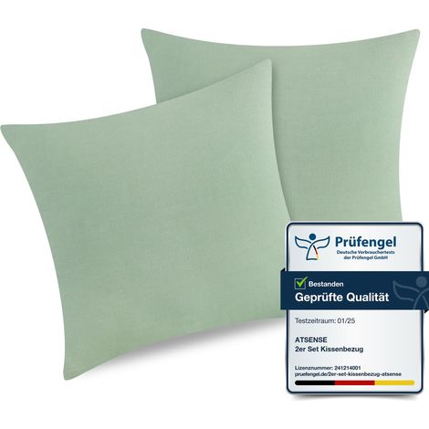 Taie Oreiller 40x40 Cm,Taie d'oreiller Lot De 2, 100% Coton Lavé, Housse Coussin avec Fermeture Eclair, Doux Resistant Et Confortable,Vert Menthe Taie (1/5)