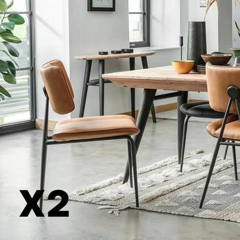Chaise salle à manger camel, décor bouton métal (lot de 2) OKA (1/5)