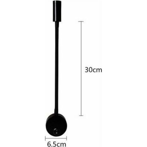 Schwarze 3-Watt-Wandleselampe, flexible, verstellbare Wandleuchte aus Aluminium mit LED-Schalter, augenschonend (1/5)