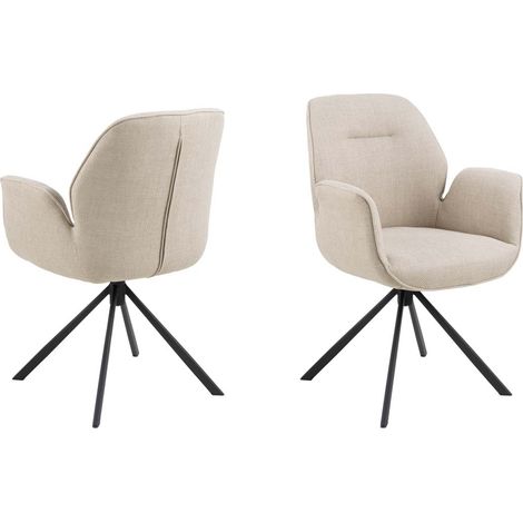 Fauteuil repas 60x58,5x91 cm en tissu beige et pieds noirs (1/5)