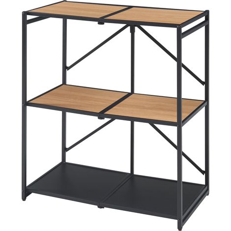 Scaffale dal design senza tempo per soggiorno/camera da letto mobile contenitore pieghevole indipendente con 3 ripiani metallo 81 x 68 x 38 cm MDF nero 030011144