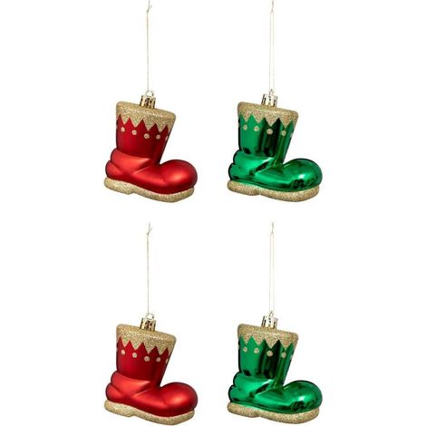 Paris Prix - Lot De 4 Sujets De Noël botte Lutin 8cm Rouge & Vert (1/4)