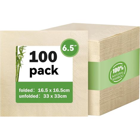 Lot de 100 Serviettes Papier Jetables, Serviette de Table，2-Ply Serviette en Papier Beige pour Party Mariage（33  33CM） (1/5)