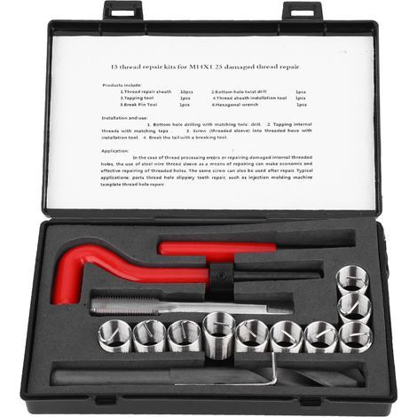 15-teiliges Gewindereparaturset, Edelstahl-Drehschlüssel, M14x1,25 Gewindeeinsatz für Autos (1/5)