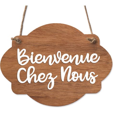 Plaque de porte en bois avec ventouse et cordelette Panneau ouvert fermé, pancarte toilettes, salle de bain.- Bois Foncé - Bienvenue chez nous