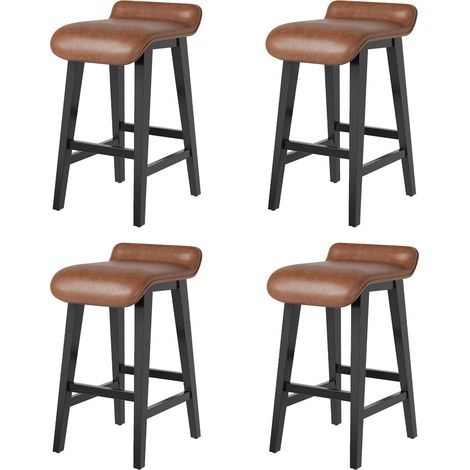 Tabourets de Bar Sans Dossier, Simili Cuir, Pieds Bois Massif Réglables 4 (1/5)