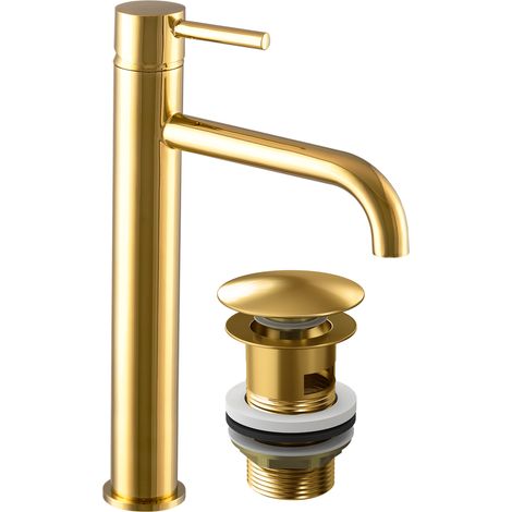 MITIGEUR DE LAVABO GOLD HIGH KIVO SALLE DE BAIN CLICK PLUG AVEC TROP-PLEIN (1/5)