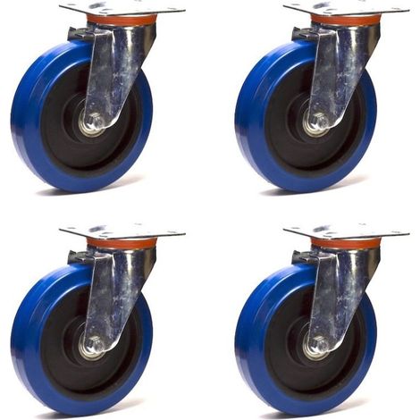 Lot de 4 roulettes pivotantes caoutchouc EASYROLL® BLEU 200 mm charge - 1050 Kg (1/3)