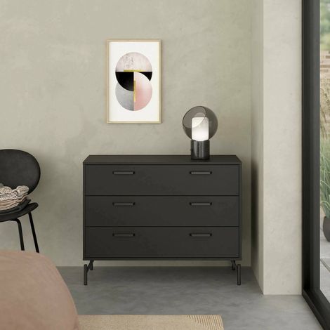 Dmora - Cajonera Agathe, Cómoda multiusos, Cómoda de dormitorio, Gabinete con cajones, 99x40 h77 cm, Negro (1/5)