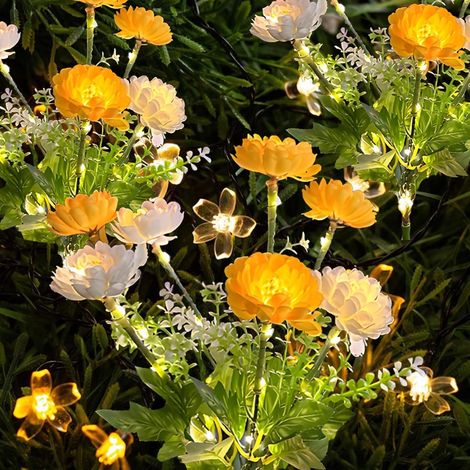 luci solari a forma di loto con effetto neve - 21 fiori - gialle - impermeabili - accensione/spegnimento automatico - per decorare giardino, vialetto, patio e cimitero. (1/5)