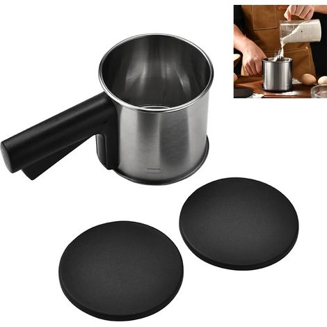 Tamis à farine en acier inoxydable, saupoudreuse à sucre à double tamis, pour farine, farine à pain et à gâteaux, sucre glace, compatible lave-vaisselle, antirouille, compact (1/5)