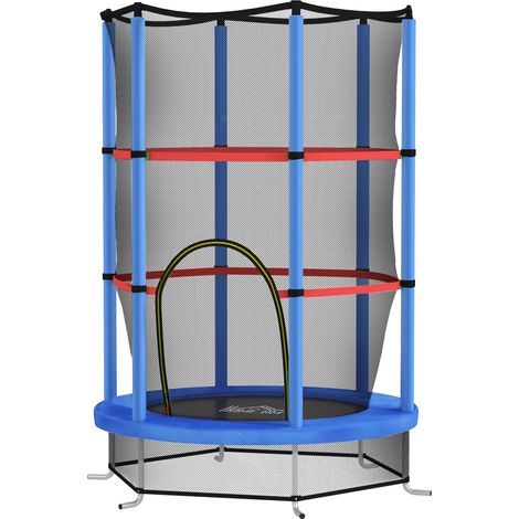 Trampolino per bambini Ø140x190 cm con rete di protezione, 6 colonne, 3 ingressi, blu e nero