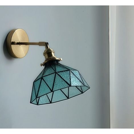 Applique murale en laiton style cristal bleu chambre lampe de chevet salle de bain vestiaire fond miroir mural lampe murale en verre créative lumière chaude (1/2)