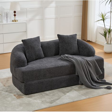 Sofá cama de 2 plazas 157 x 84 x 65 cm en chenilla gris oscuro con 2 cojines OKMYHOME (1/5)